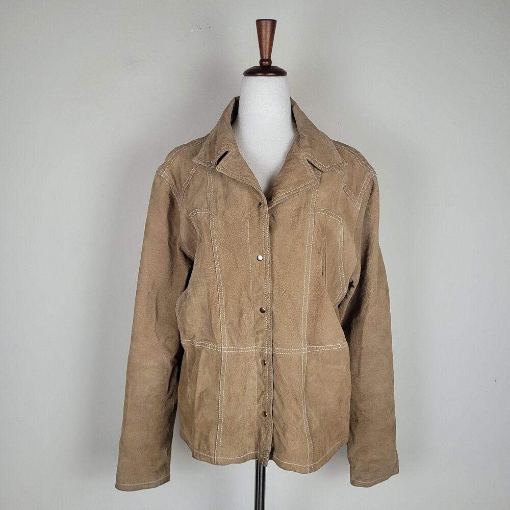 VTG Wilsons‎ Leather Jacket XL Brown Tan Suede Snap Front Collared Western Boho